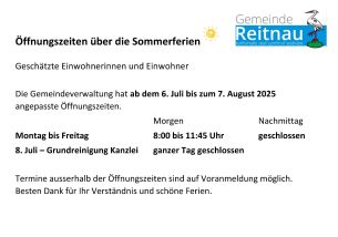 Öffnungszeiten über die Sommerferien