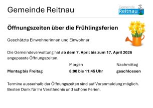 Öffnungszeiten über die Frühlingsferien